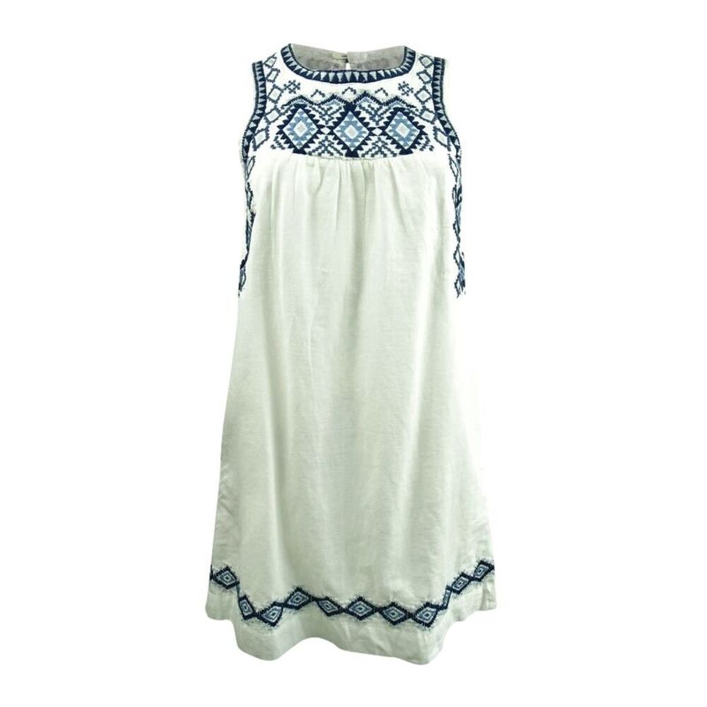 Lucky Brand Women's Embroidered Sleeveless Mini Dress (XS, White/Blue)